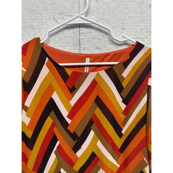 Rachel Kate Chevron Shift Dress M Retro Fall Colors 70s Style Geometric Print - Picture 3 of 8